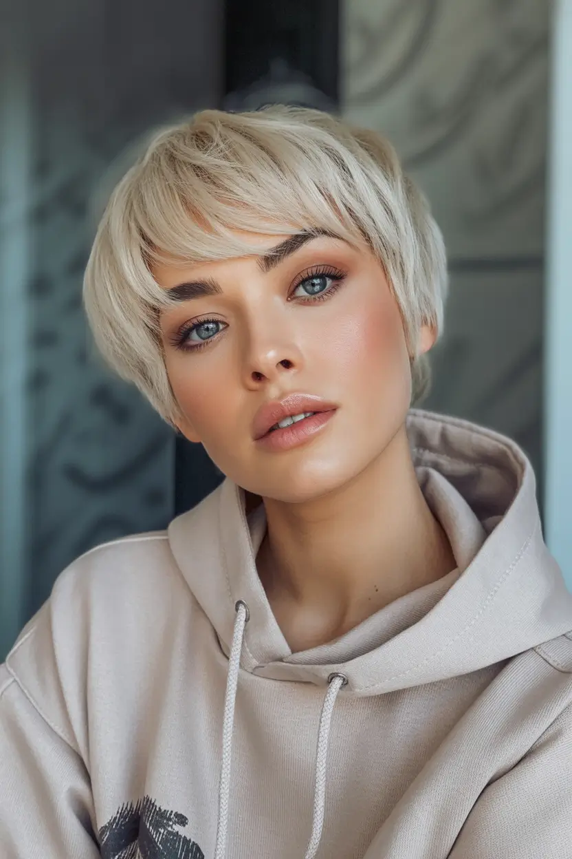 winter haircuts for round faces Blonde Bowl-Inspired Pixie