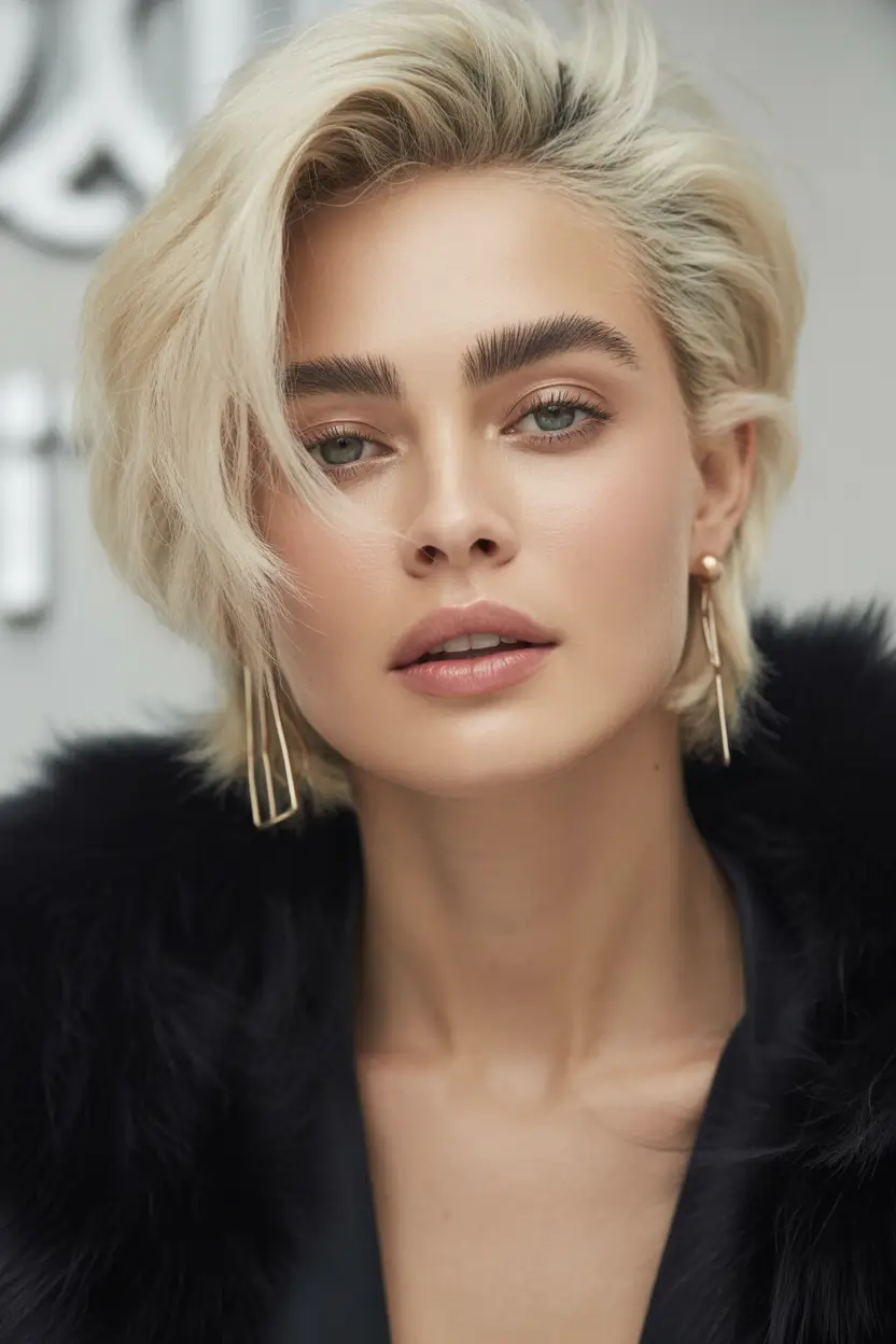 winter haircuts for round faces Voluminous Platinum Bob