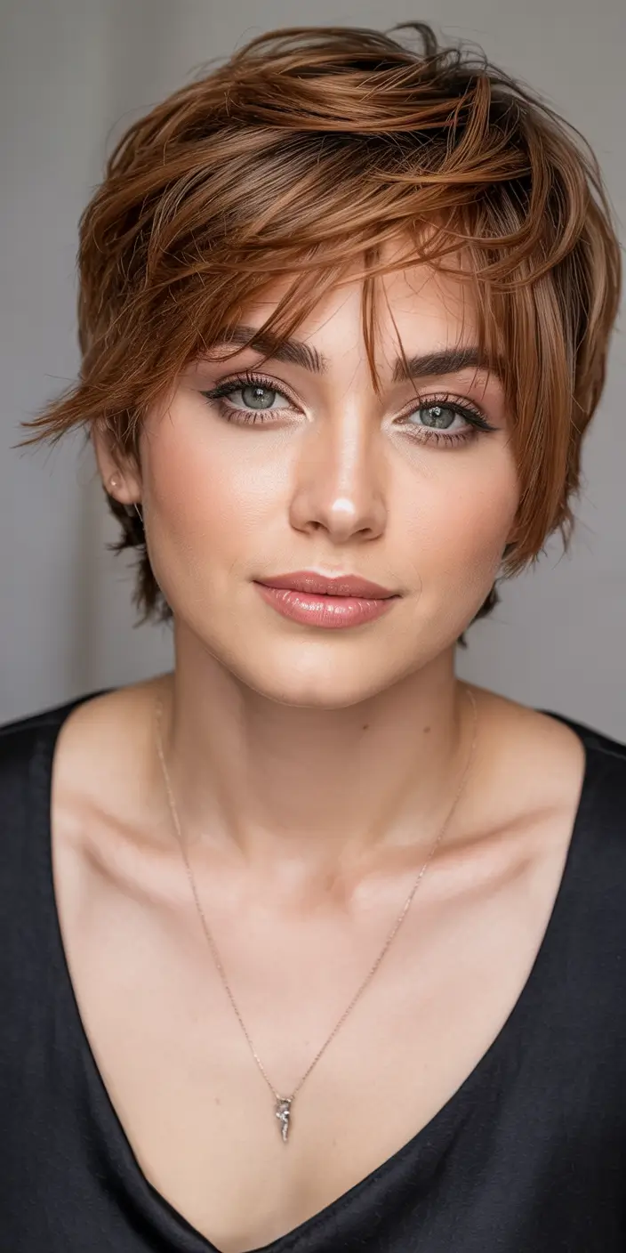 winter haircuts for round faces Playful Pixie Layers