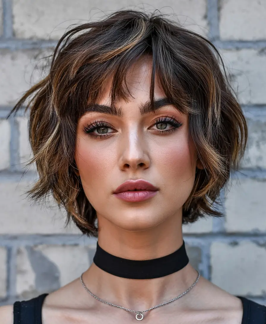 winter haircuts for round faces Shaggy Mid-Length Energy