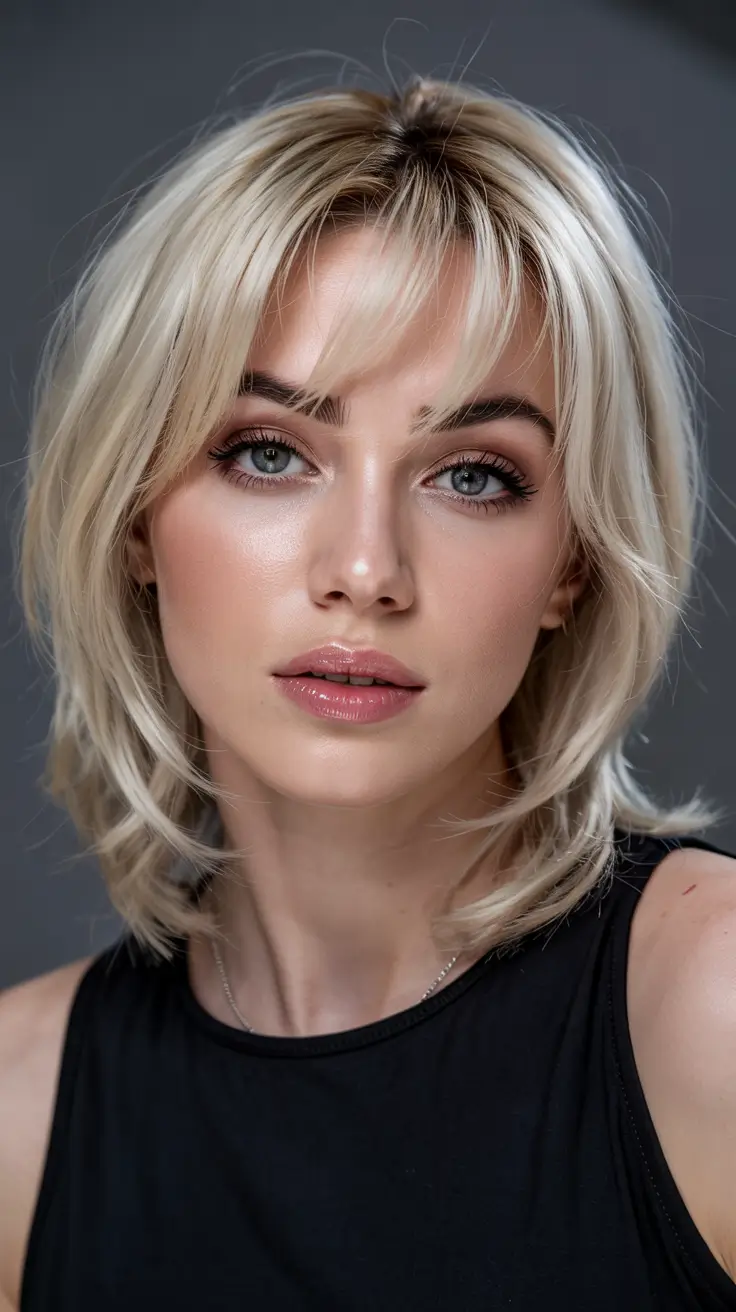 winter haircuts for round faces Feathered Blonde Layers