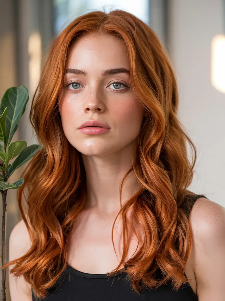 winter haircuts for round faces Long Copper Waves