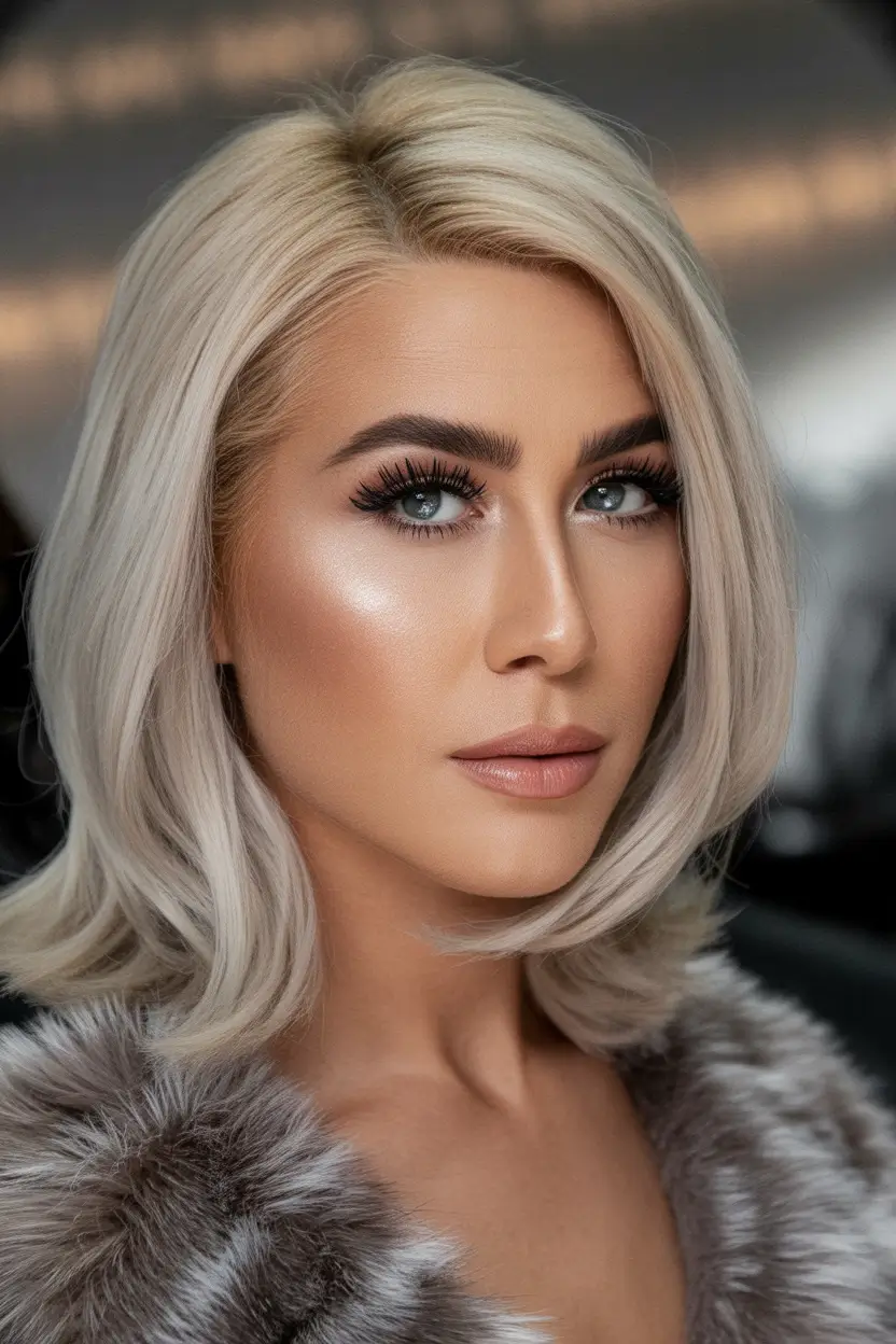 winter haircuts for women over 40 Platinum Luxe Lob