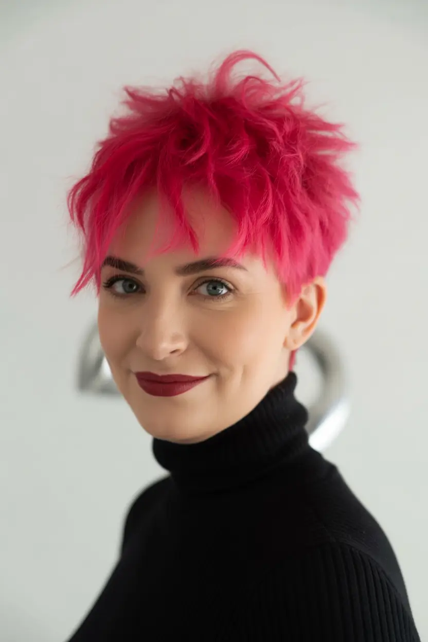 winter haircuts for women over 40 Vibrant Magenta Pixie