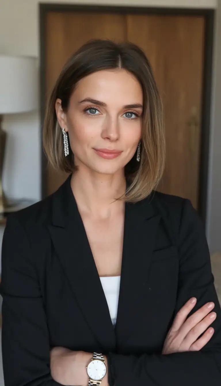 winter haircuts for women over 40 Polished Mid-Length Bob