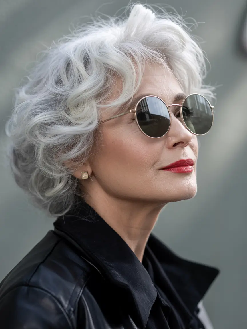 winter haircuts for women over 40 Voluminous Silver Curls