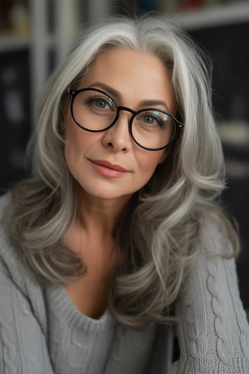 winter haircuts for women over 40 Silver Grace with Volume