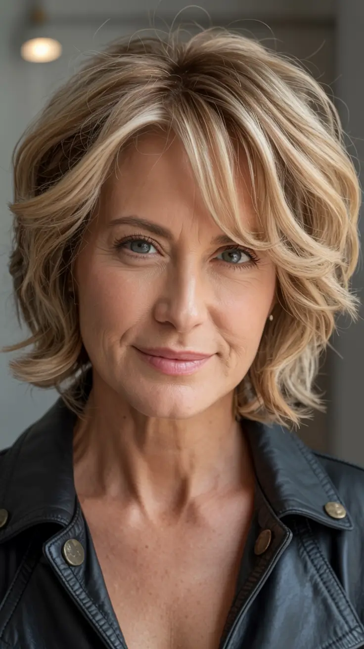 winter haircuts for women over 40 Layered Blonde Waves