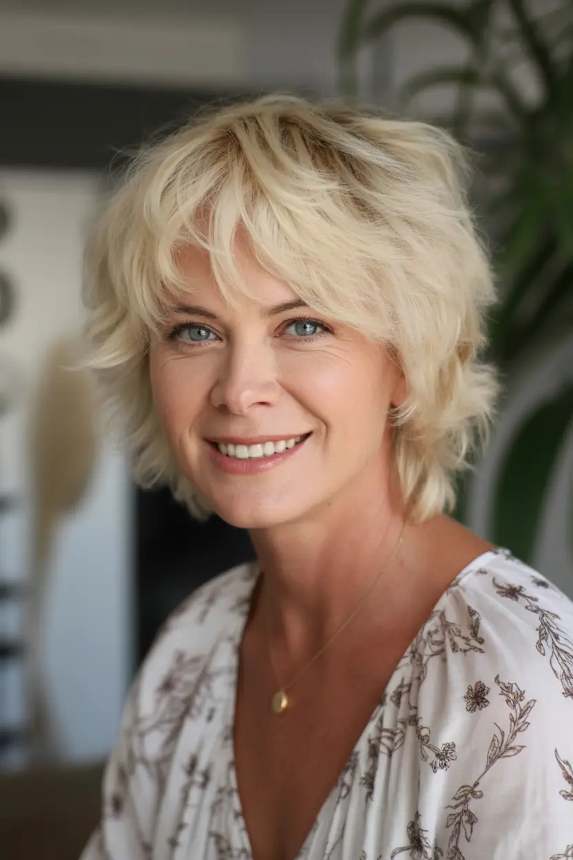 winter haircuts for women over 40 Shaggy Blonde Layers