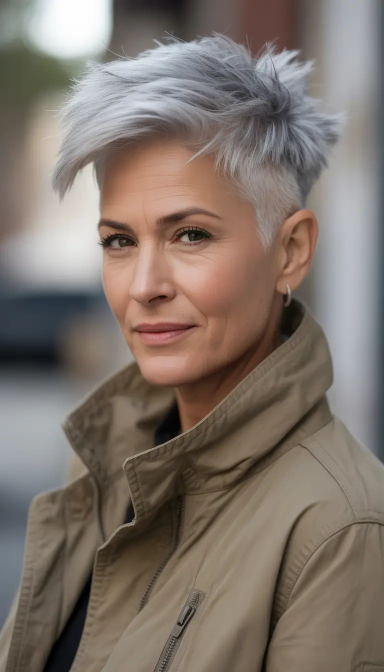 winter haircuts for women over 40 Frosted Silver Undercut
