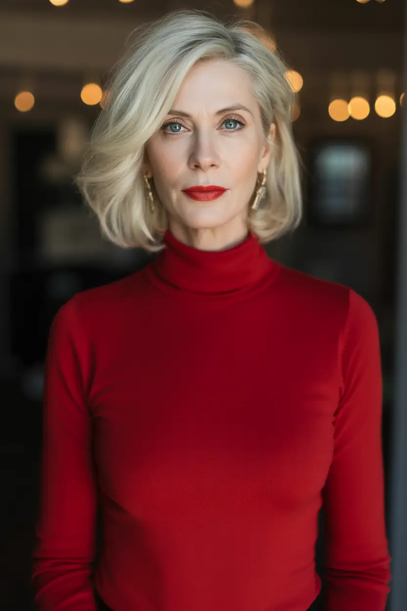 winter haircuts for women over 40 Classic Blonde Bob with Volume