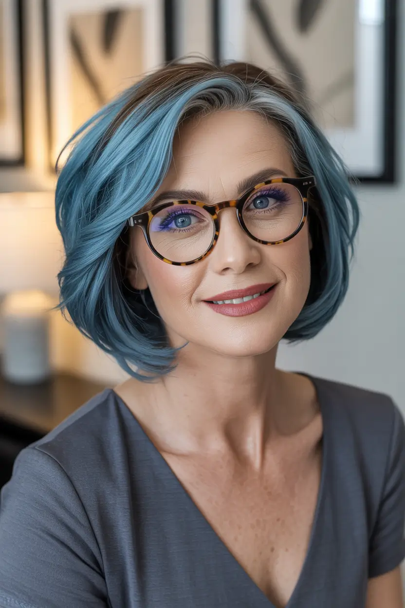 winter haircuts for women over 40 Blue Modern Bob