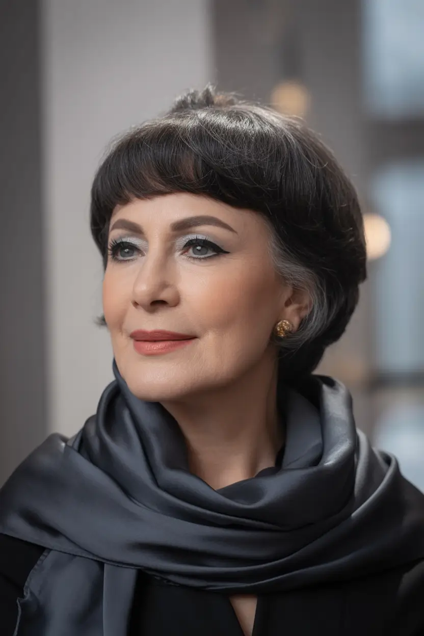 winter haircuts for women over 50 Classic Rounded Bob with Soft Fringe