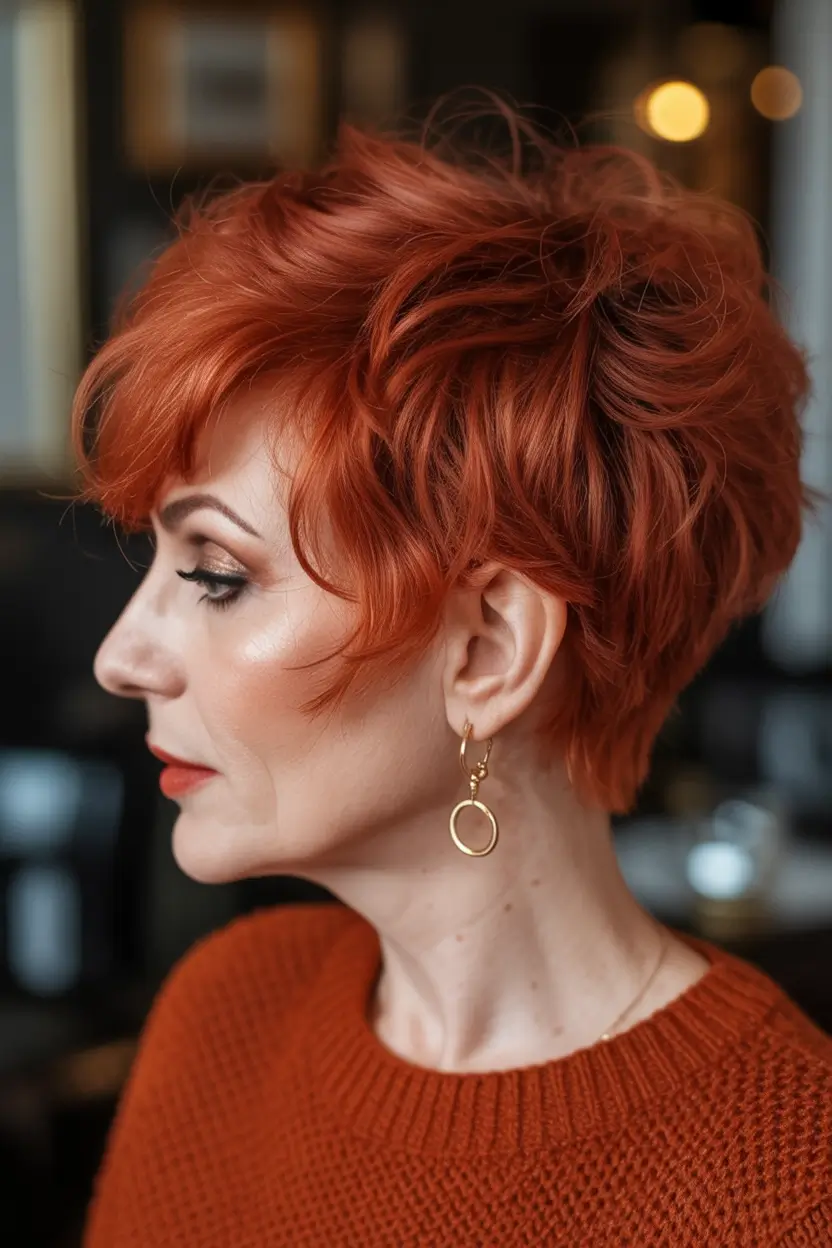 winter haircuts for women over 50 Cute Copper Shag Pixie