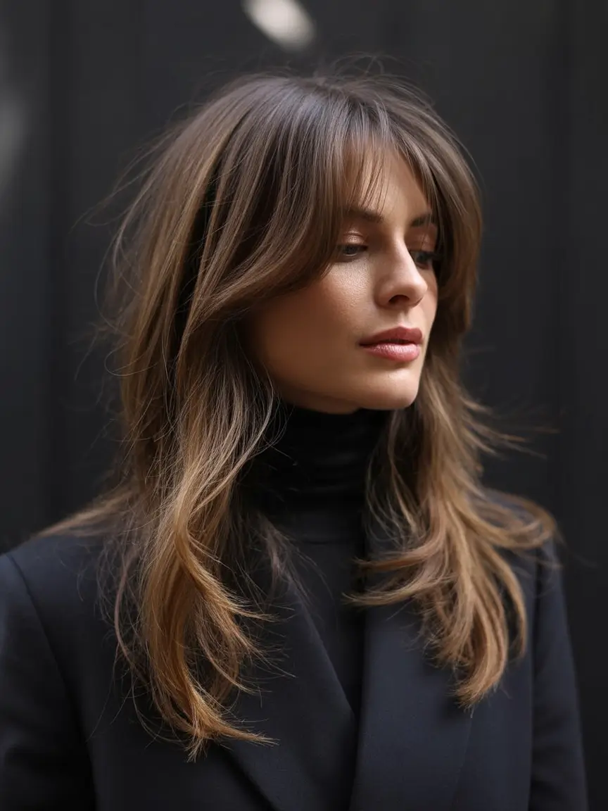 winter haircuts Effortless Mid-Length Shag with Fringe