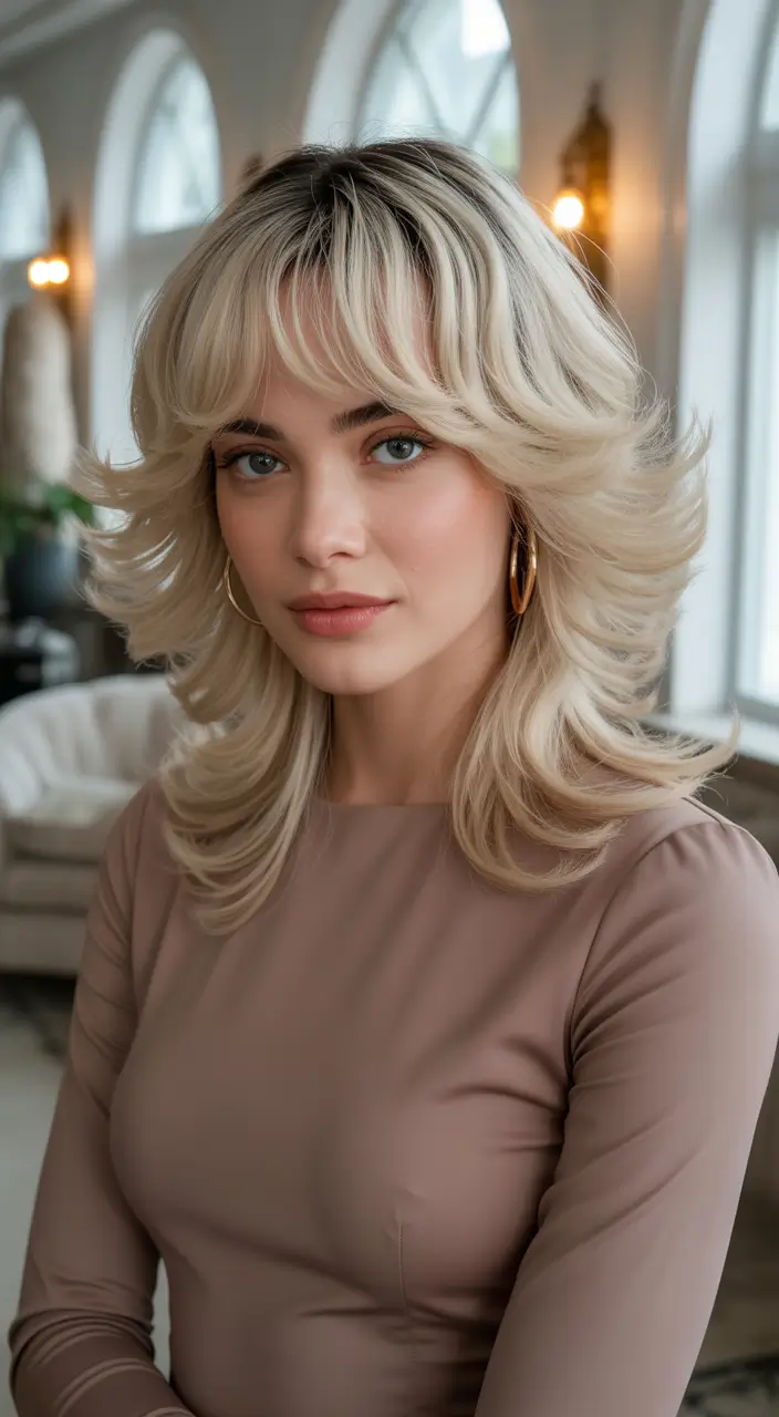 winter haircuts Feathered Blonde Layers with Fringe
