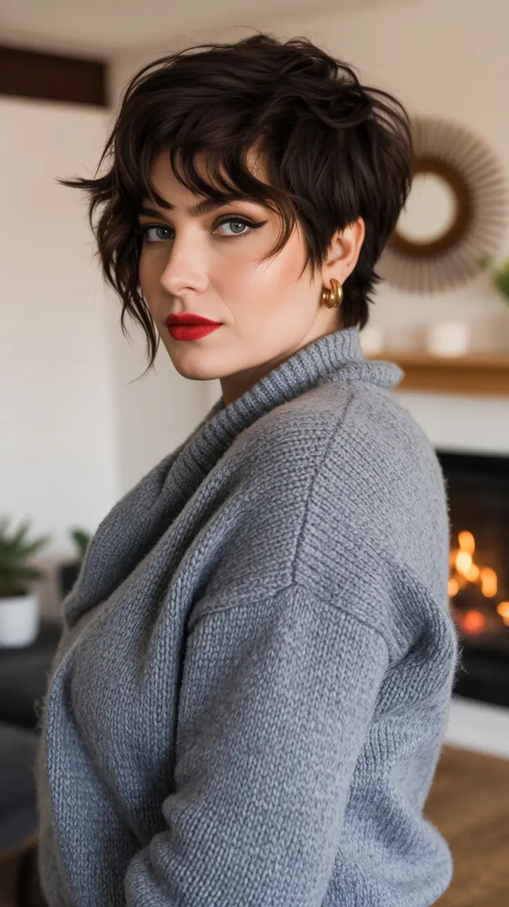 winter haircuts Textured Dark Pixie with Feminine Edge