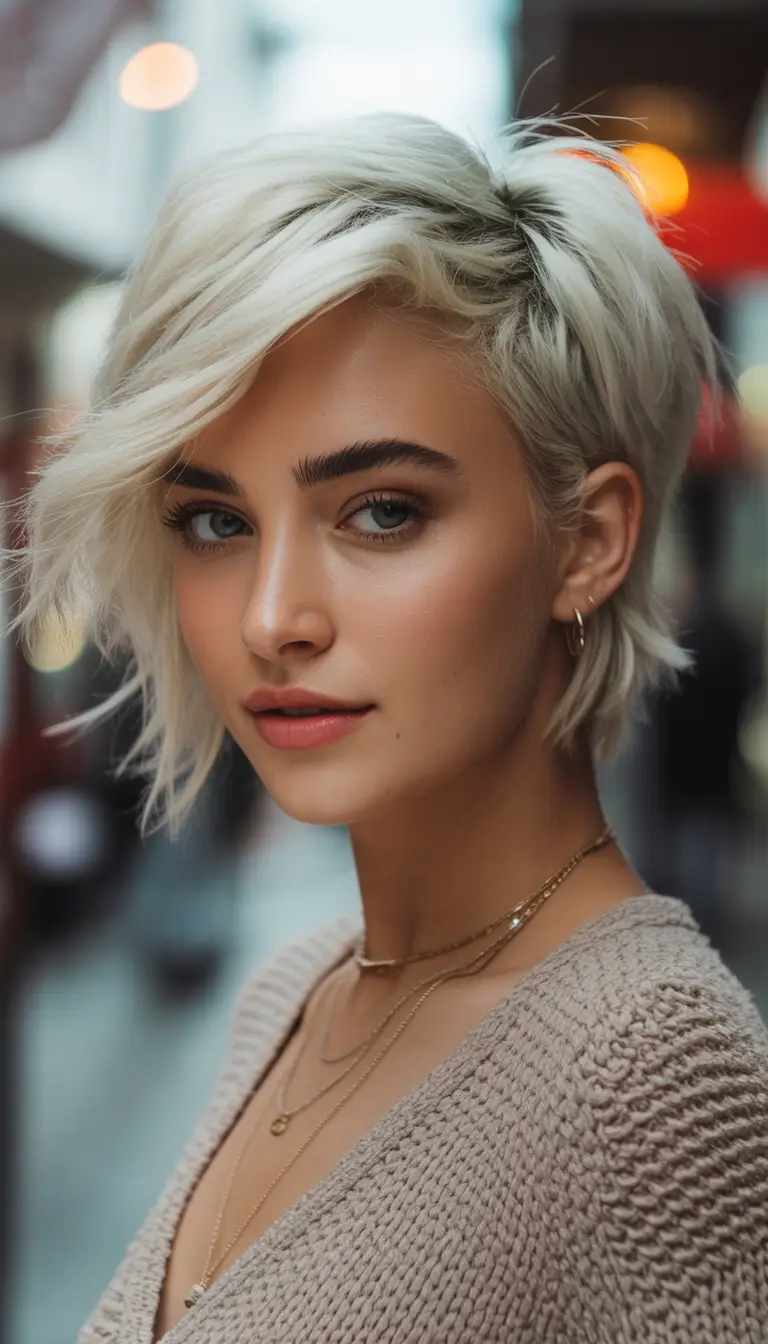 winter haircuts Platinum Shag with Side Sweep