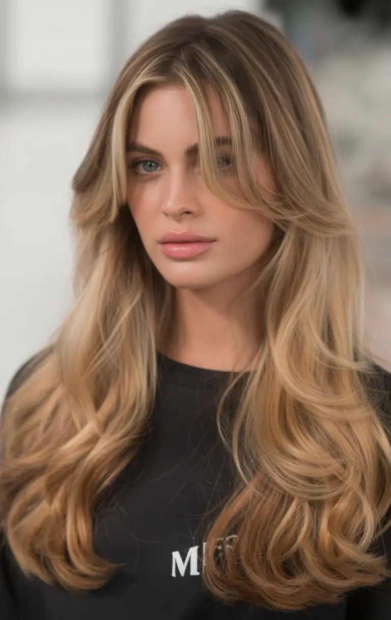 winter haircuts Golden Long Layers with Face-Framing Movement