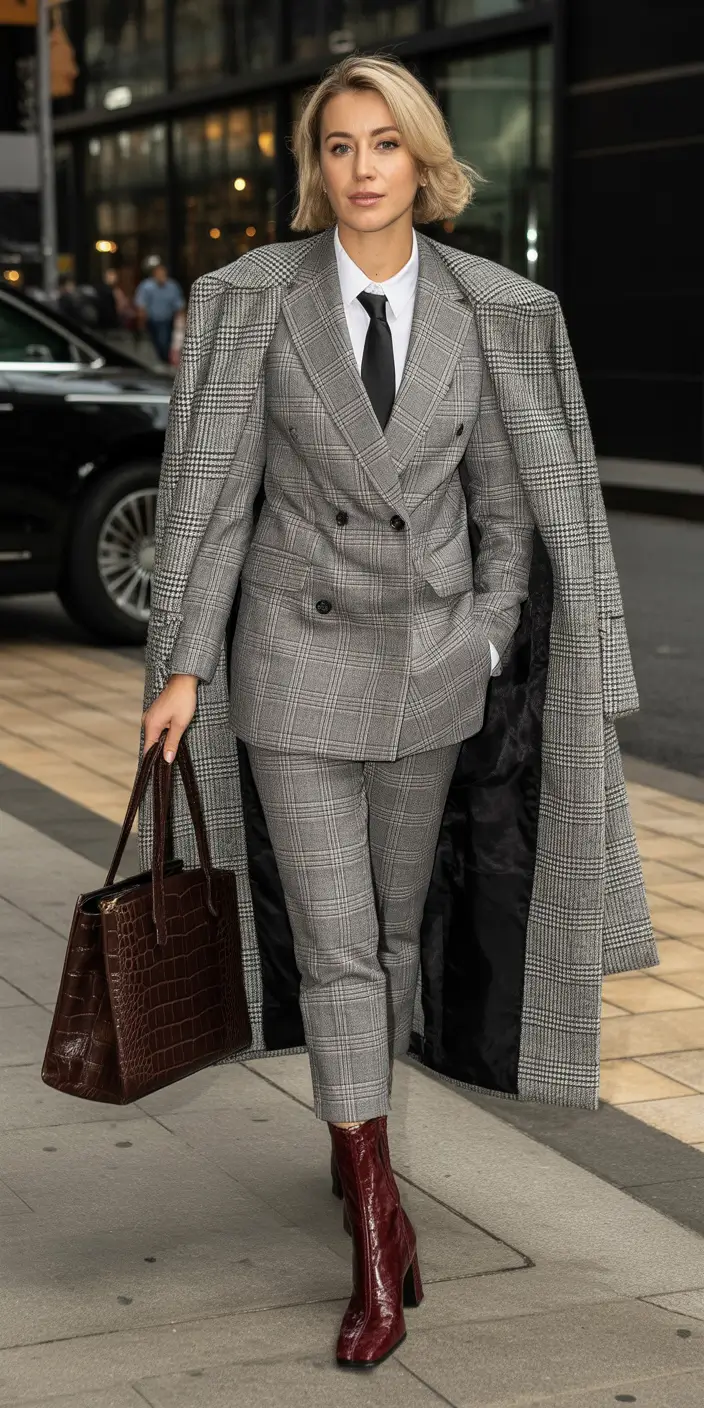 winter office outfits Checkered Power Suit