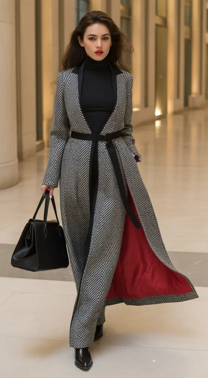 winter office outfits Herringbone with Drama