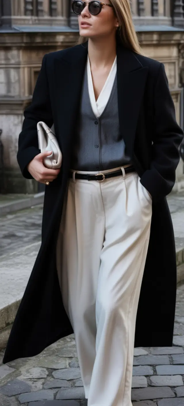 winter office outfits Minimalist Black and White Layers