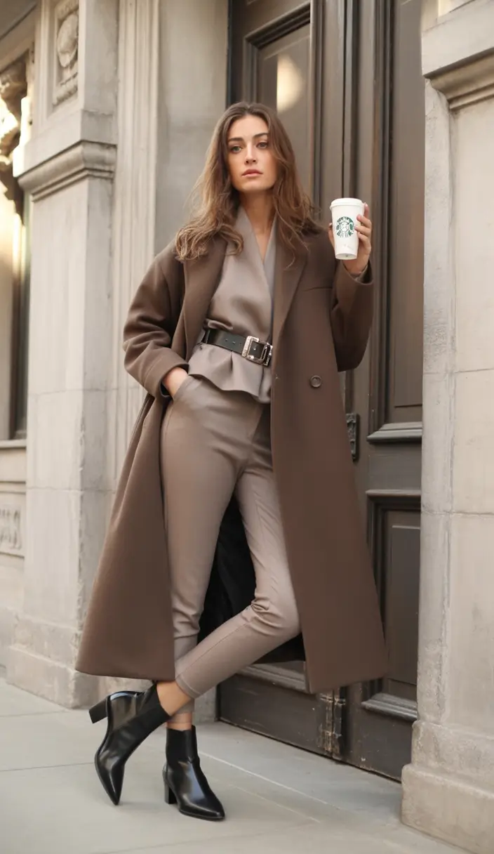 winter office outfits Monotone Taupe Elegance