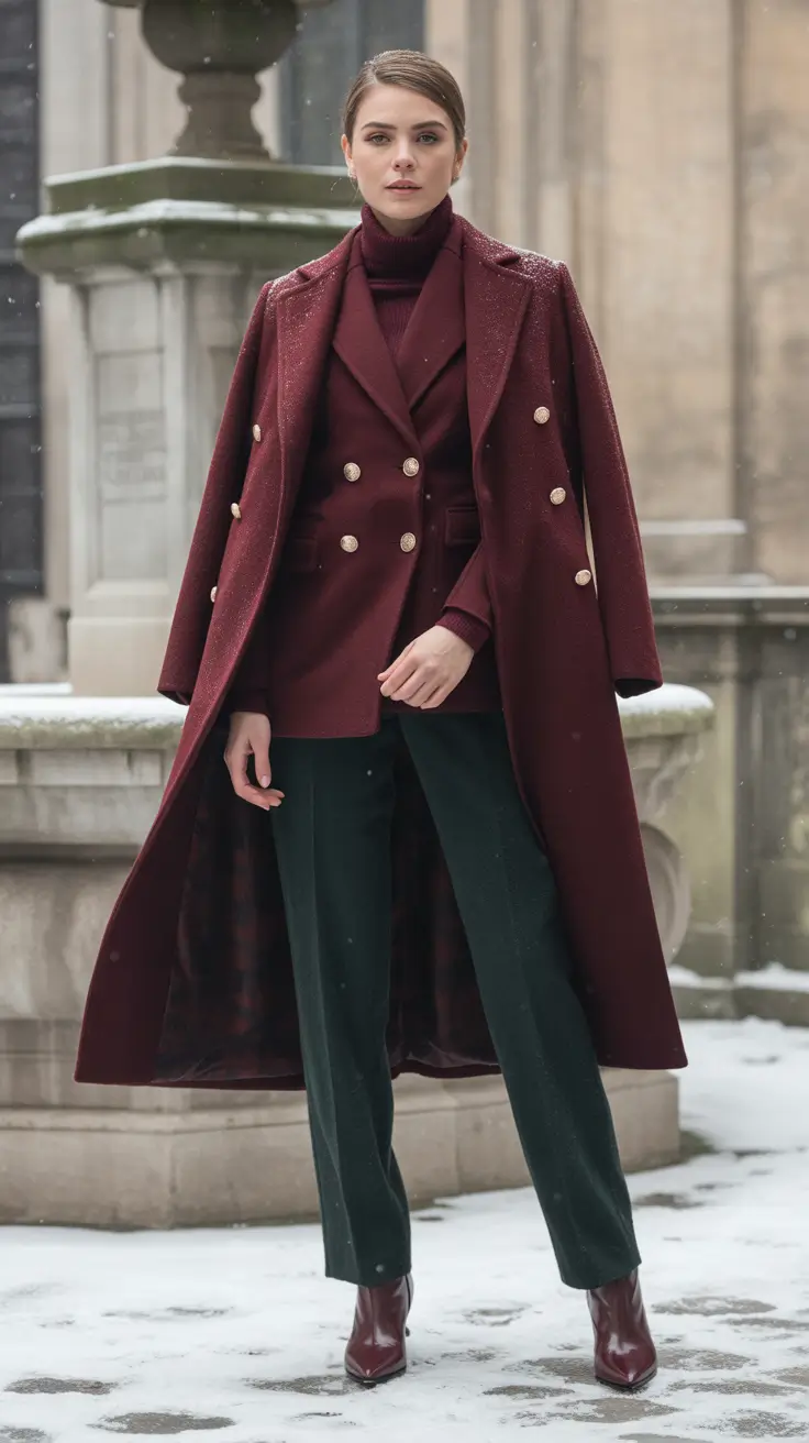 winter office outfits Burgundy Power Layers