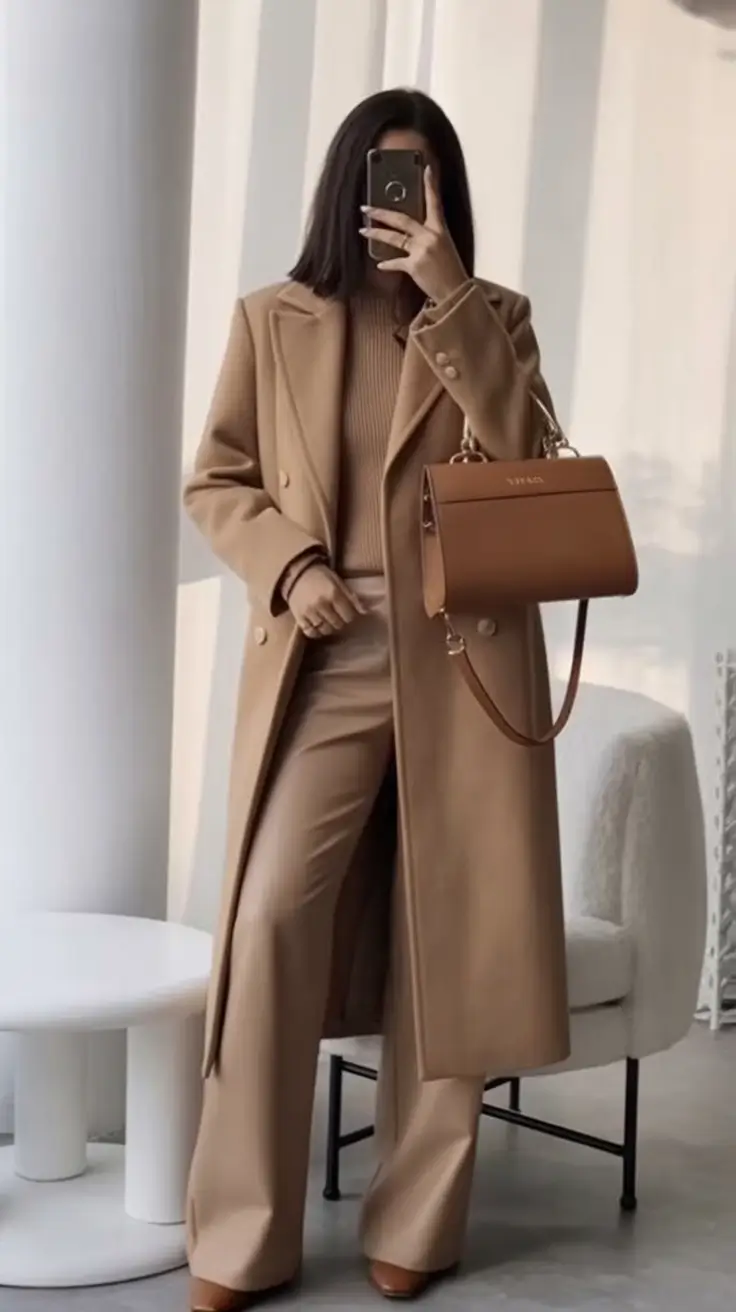winter office outfits Monochrome Camel Confidence