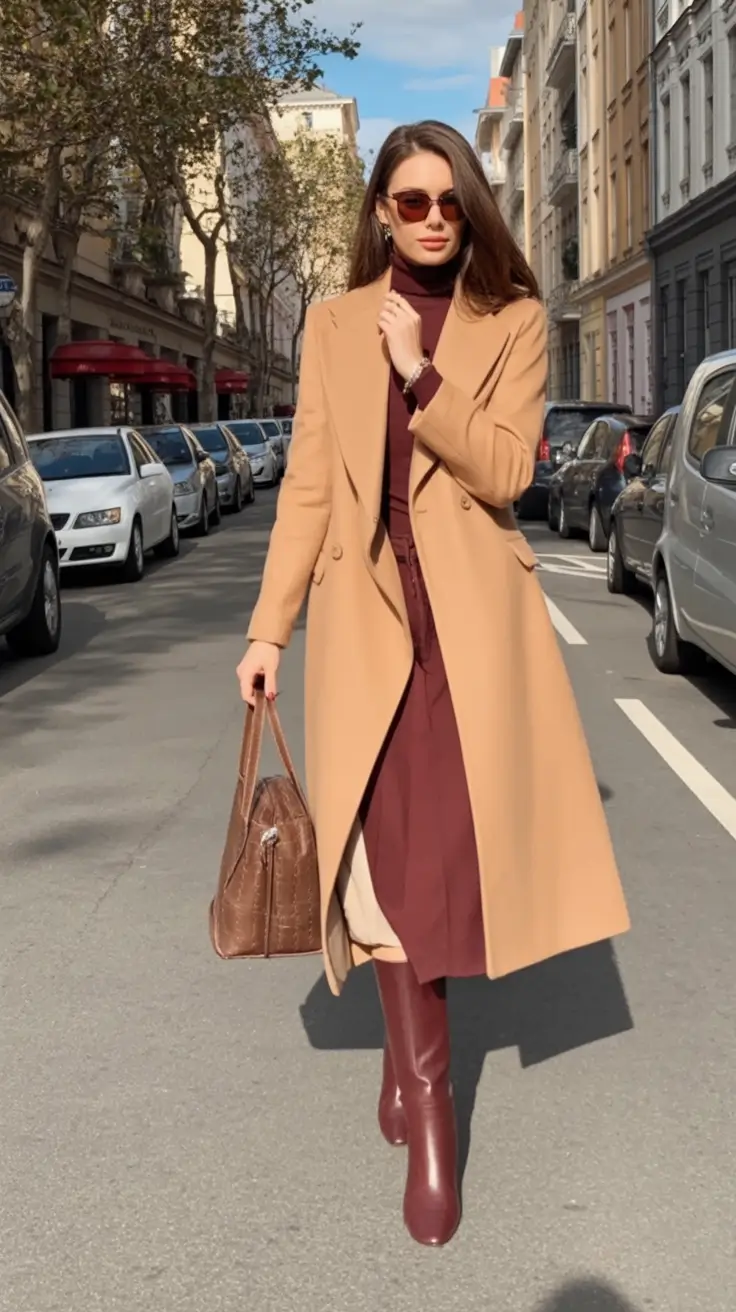 winter office outfits Burgundy Meets Camel