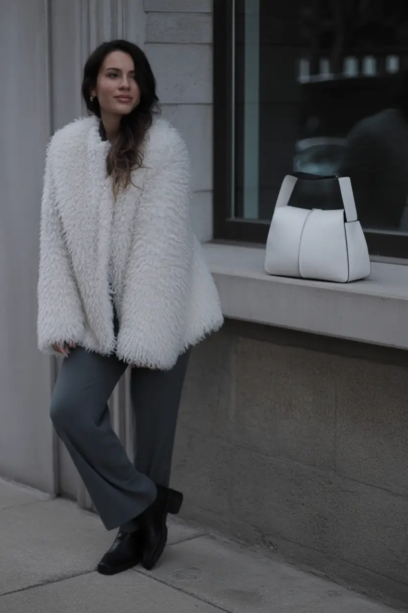 winter outfit inspo Shaggy White and Minimal Gray