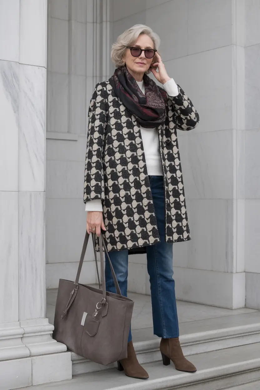 winter outfit inspo Pattern Play for Mature Chic