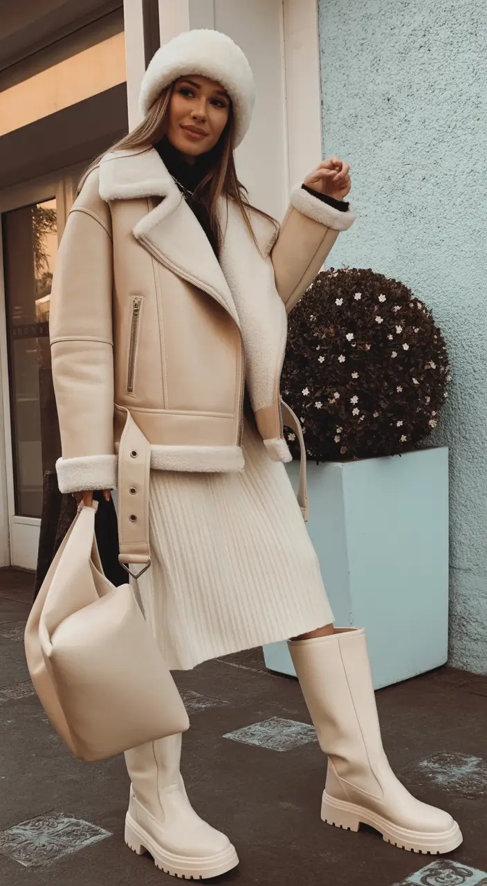 winter outfits aesthetic Cream on Cream Layering