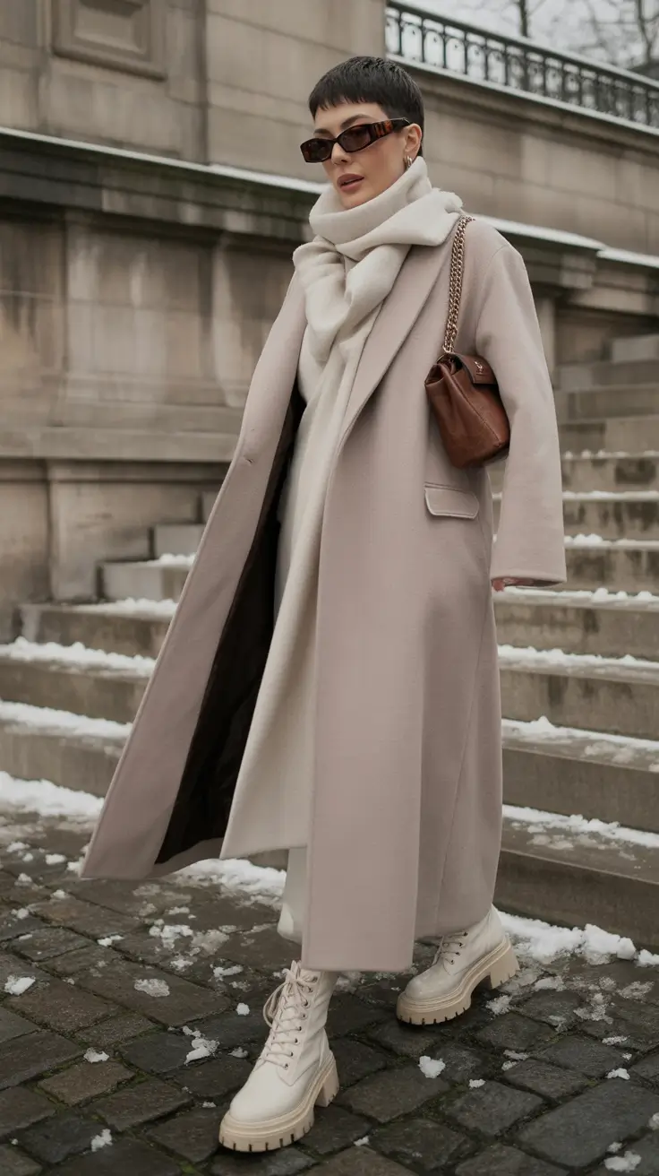 winter outfits aesthetic Minimalist Neutrals with Utility Boots