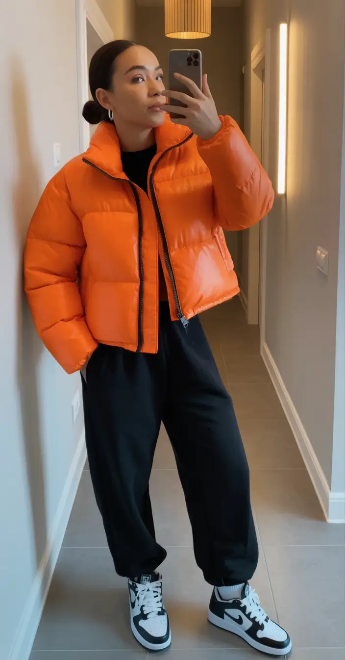 winter outfits aesthetic Sporty Pop of Orange