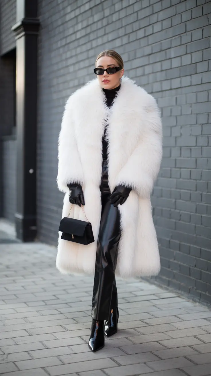 winter outfits aesthetic White Drama Meets Black Edge