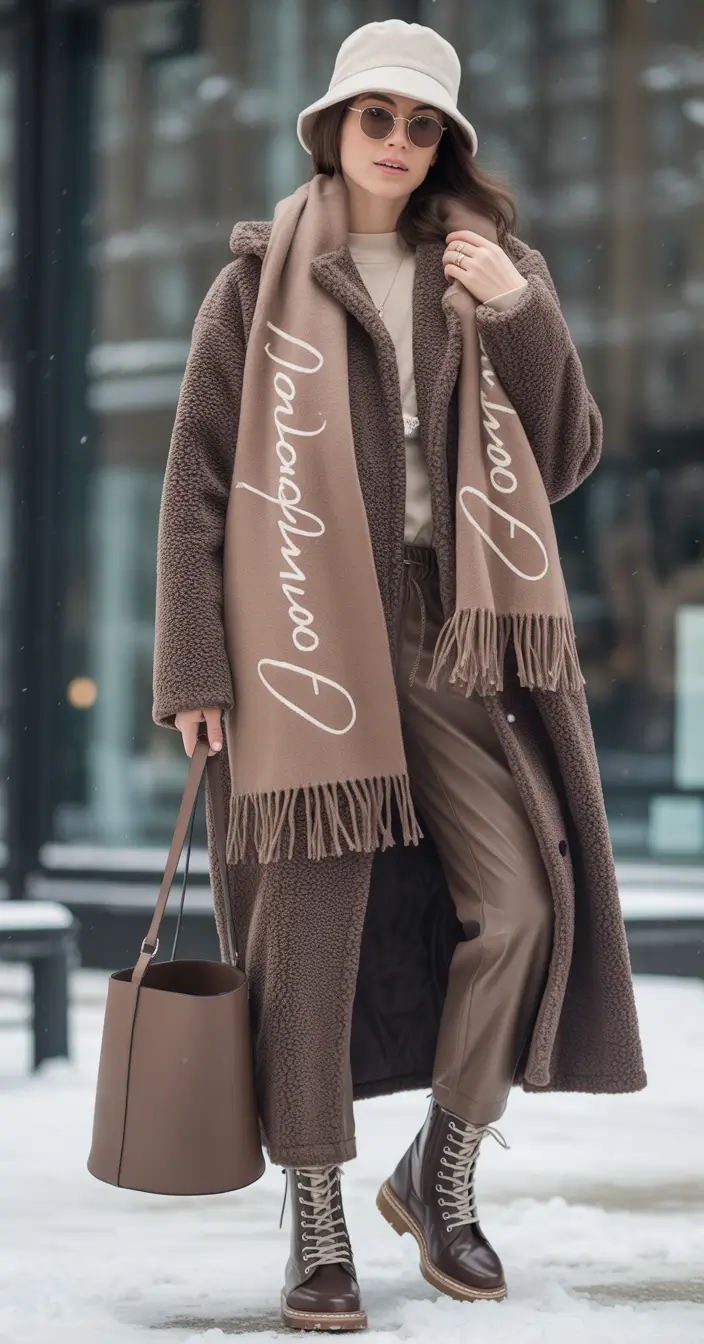 winter outfits aesthetic Teddy Bear Warmth in Brown