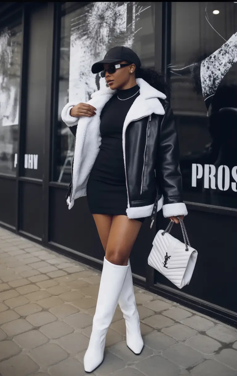 winter outfits blackgirl Monochrome With A Pop