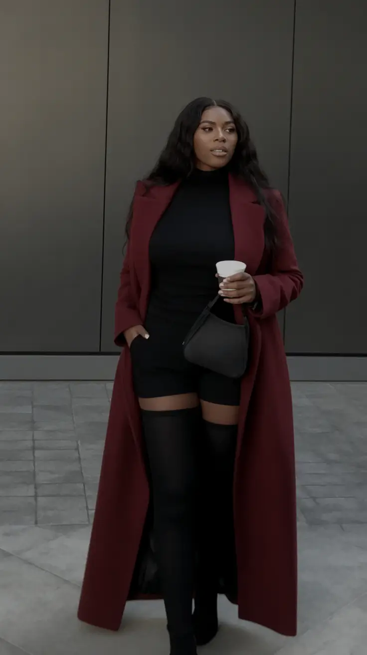 winter outfits blackgirl Burgundy Power Layer