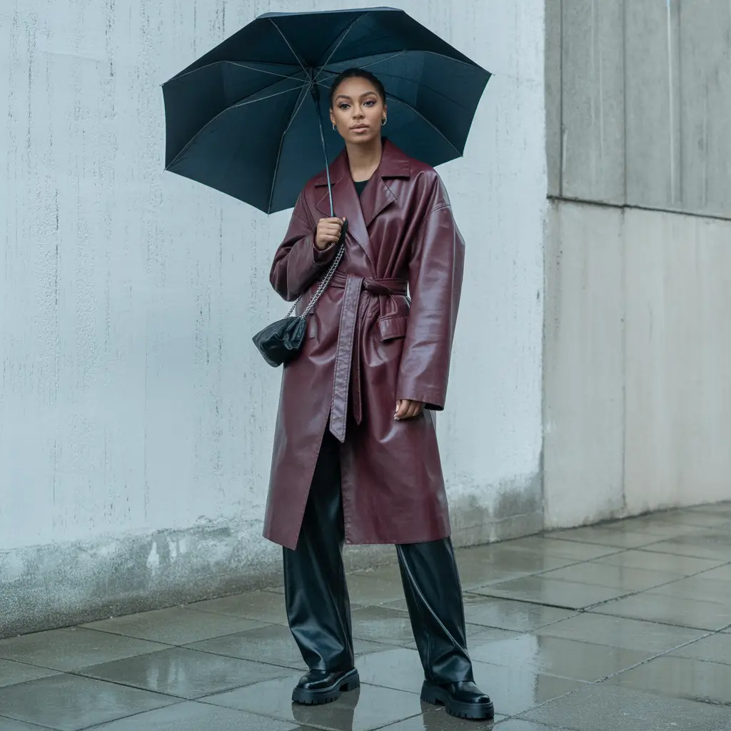 winter outfits blackgirl Burgundy Rain Elegance