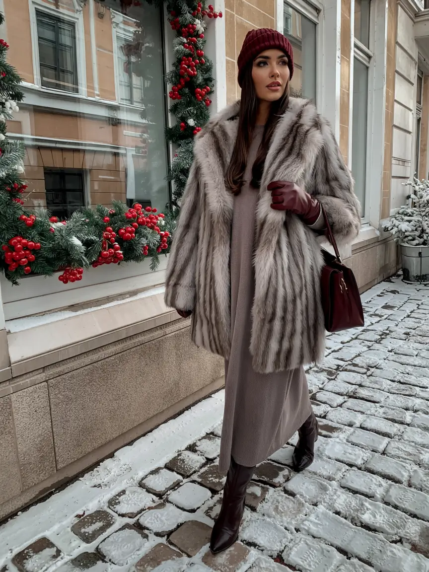 winter outfits cold Frosty Glamour with Wine Accents