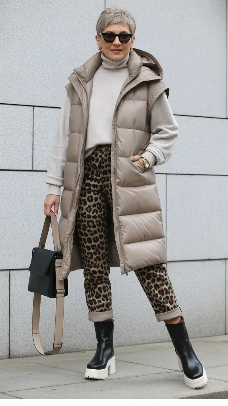 winter outfits over 40 Layered Neutrals with a Wild Twist