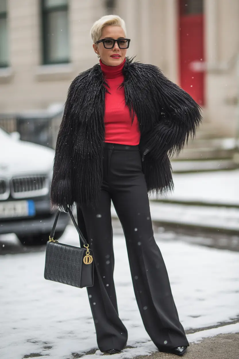 winter outfits over 40 Red Boldness with Black Texture