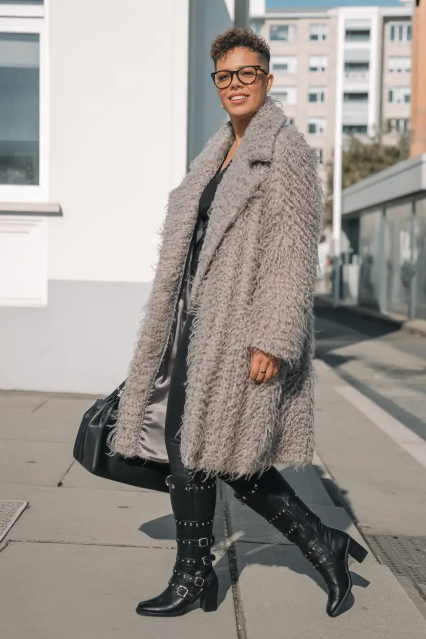 winter outfits over 40 Textured Elegance in Grey