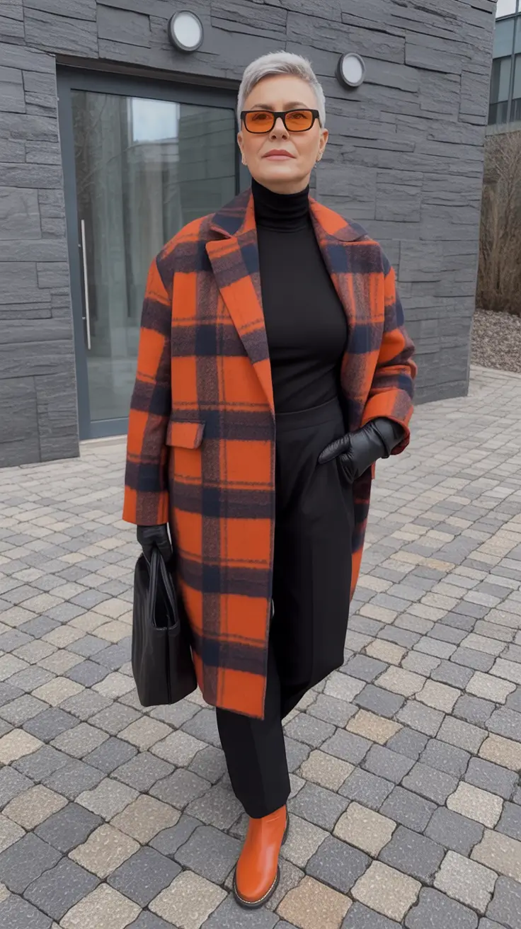 winter outfits over 40 Plaid Coat Power Statement