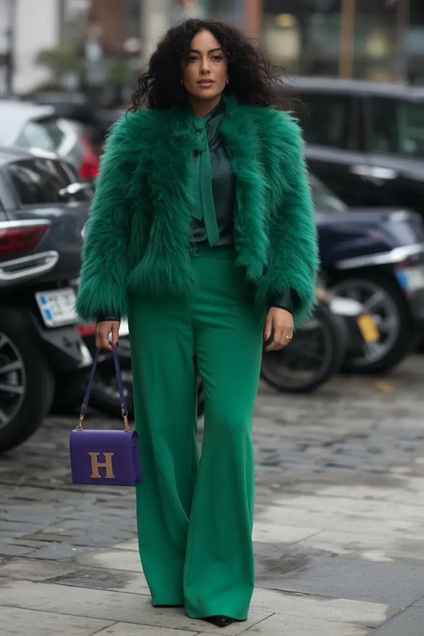 winter outfits over 40 Emerald Drama with a Twist