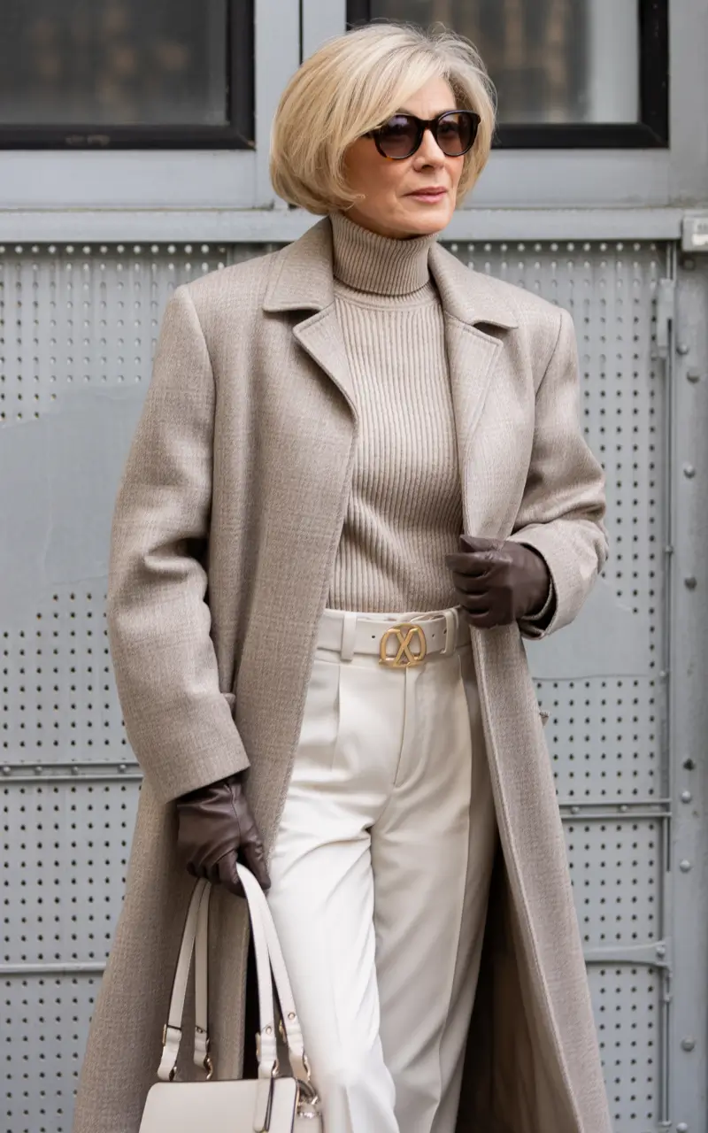winter outfits over 50 Refined Minimalism in Soft Beige