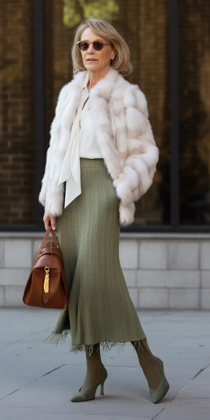 winter outfits over 50 Soft Fur and Olive Green Sophistication