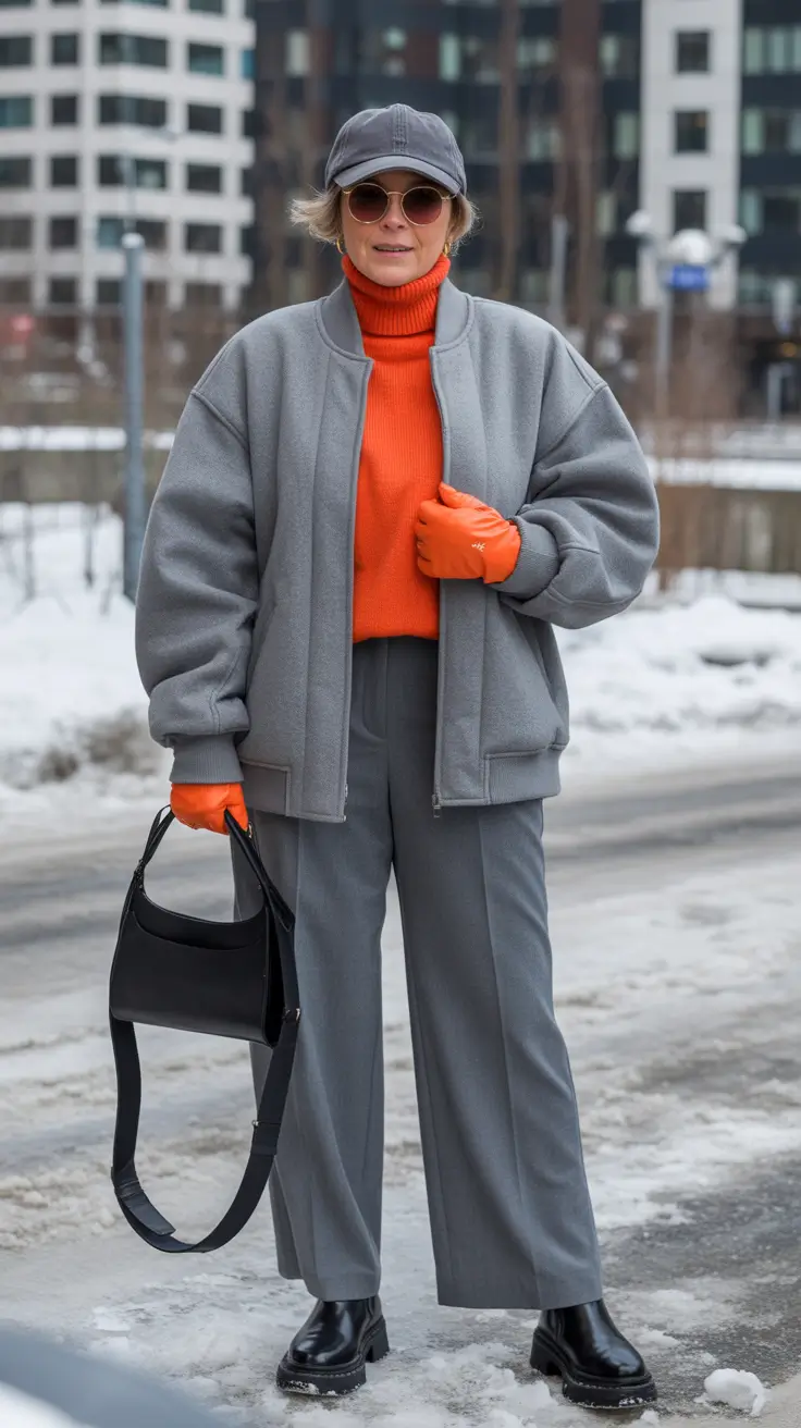 winter outfits over 50 Sporty Edge with Pops of Orange