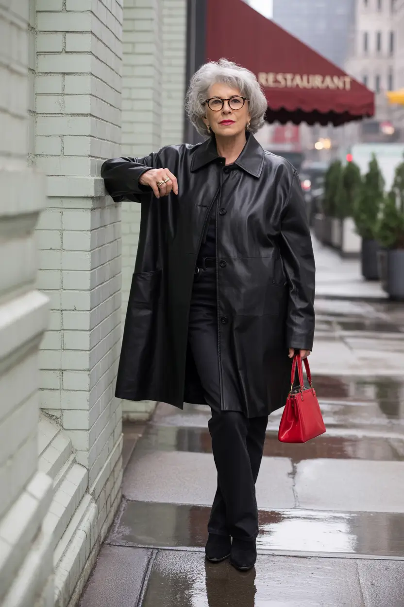 winter outfits over 50 All-Black Drama with a Red Pop